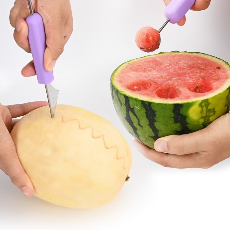 3-in-1 Fruit Digger Fruit Carving Knife Set Cutter Fruit Platter Separator Kitchen Gadgets Watermelon Ice Cream Baller Scoop 8