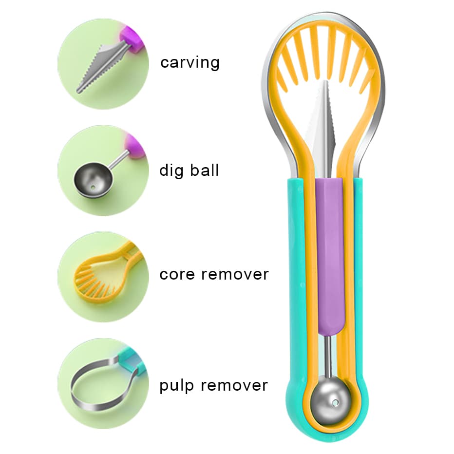 3-in-1 Fruit Digger Fruit Carving Knife Set Cutter Fruit Platter Separator Kitchen Gadgets Watermelon Ice Cream Baller Scoop 5